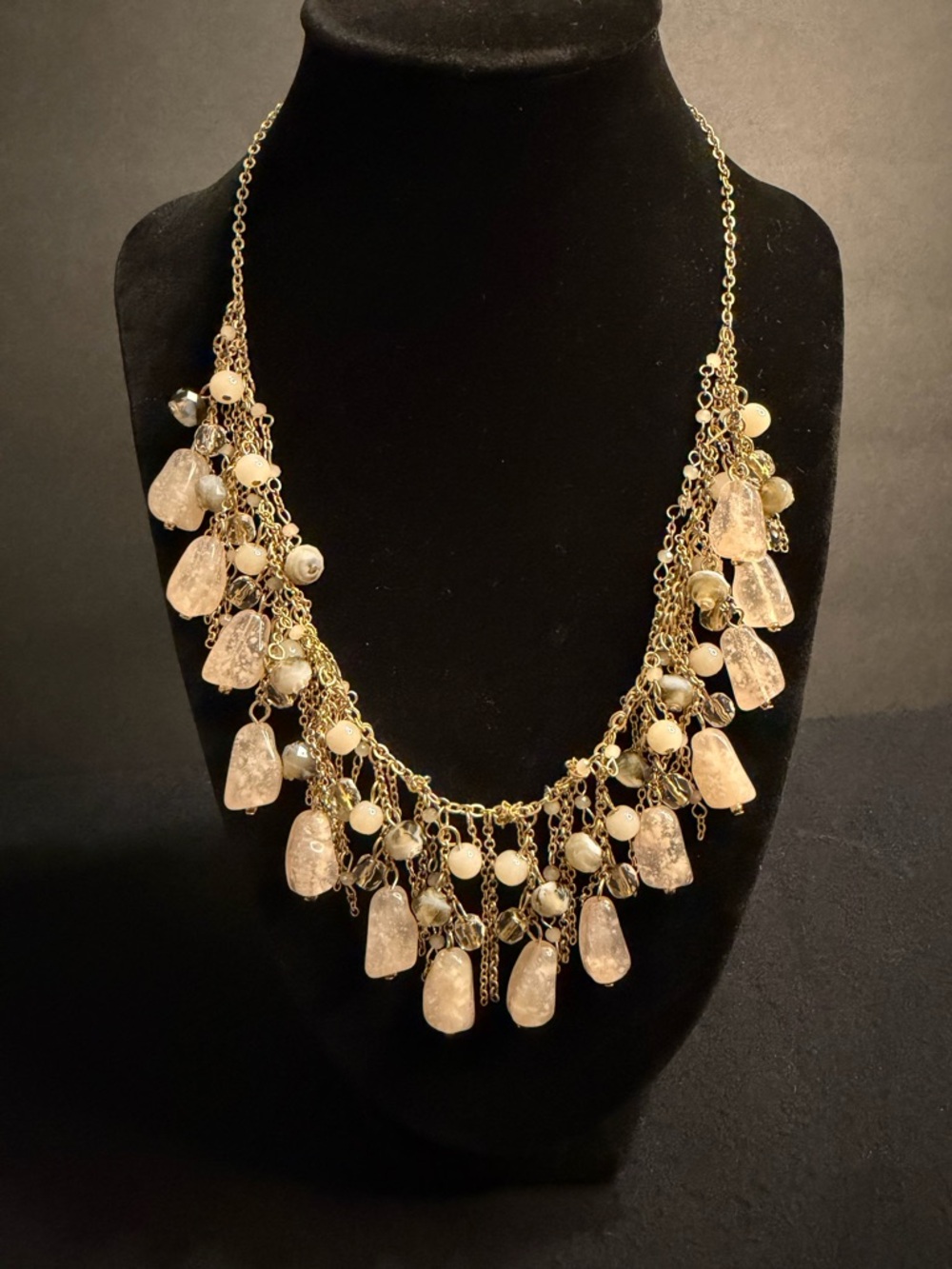 LOFT Gold-Tone Necklace with Pink and Cream Translucent Bead Drops